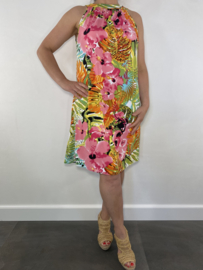 Halter jurk passiebloem lime