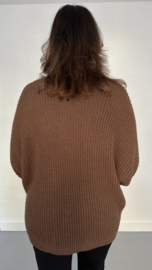 Kort grof gebreid vest met vleermuismouw bruin