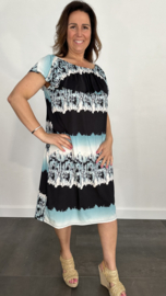 Korte jurk met volant streep turquoise