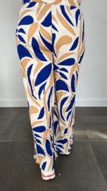 Plisse broek met wijde pijp fantasy flower kobalt SALE
