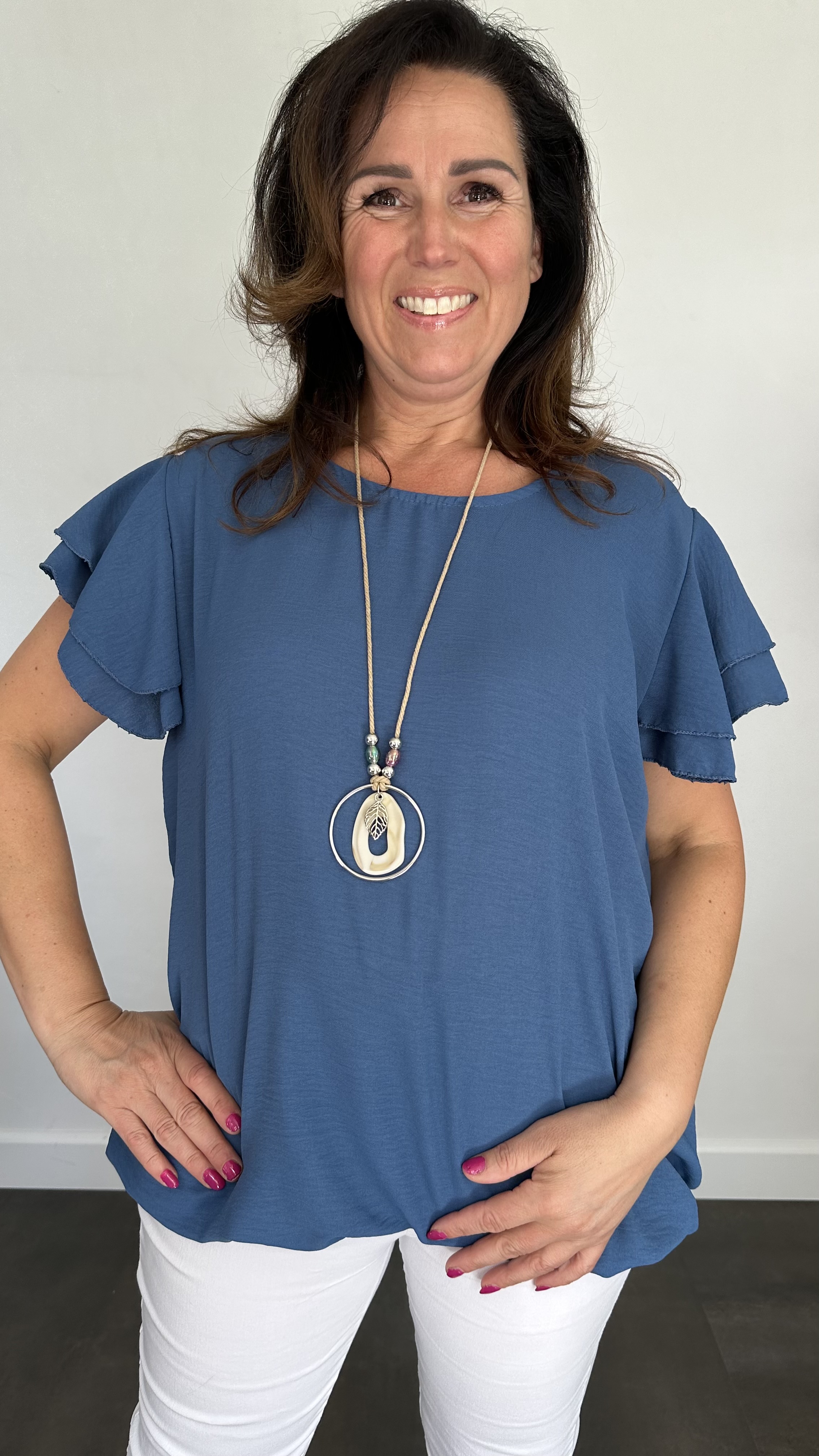 Shirt Celine met ketting jeans blauw +SIZE