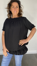 Blouse Boho met gesmokte elastische band  zwart