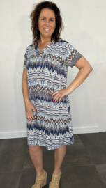 A-lijn jurk met korte mouw zig zag blauw