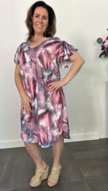 Stretch jurk Gold marble roze