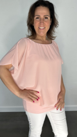 Blouse met boord korte mouw +SIZE roze