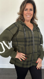 Geruit vest met gebreide mouw en capuchon army