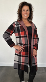 Geruit vest met capuchon stone