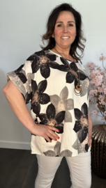 Gebloemd shirt Vera met ketting Zwart
