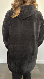 Baby rib blouse/vest met capuchon zwart
