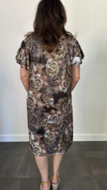 Stretch jurk Gold paisley bruin