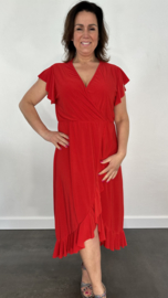 Stretch overslag jurk rood SALE