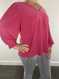 Shirt met v-hals en pofmouw travel fuchsia