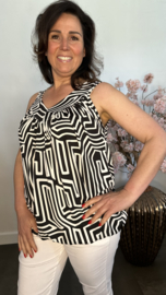 Ballon top met V-hals Labyrinth zwart/ecru