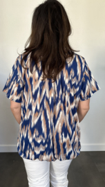 Ballon shirt met elastiek zigzag blauw (+size)