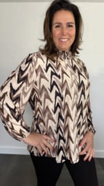 Shirt met gesmokte kraag zig zag soft zand