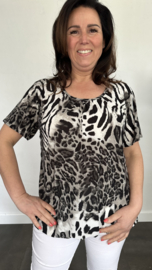 Ballon shirt met elastiek panter/tijger grijs (+size)