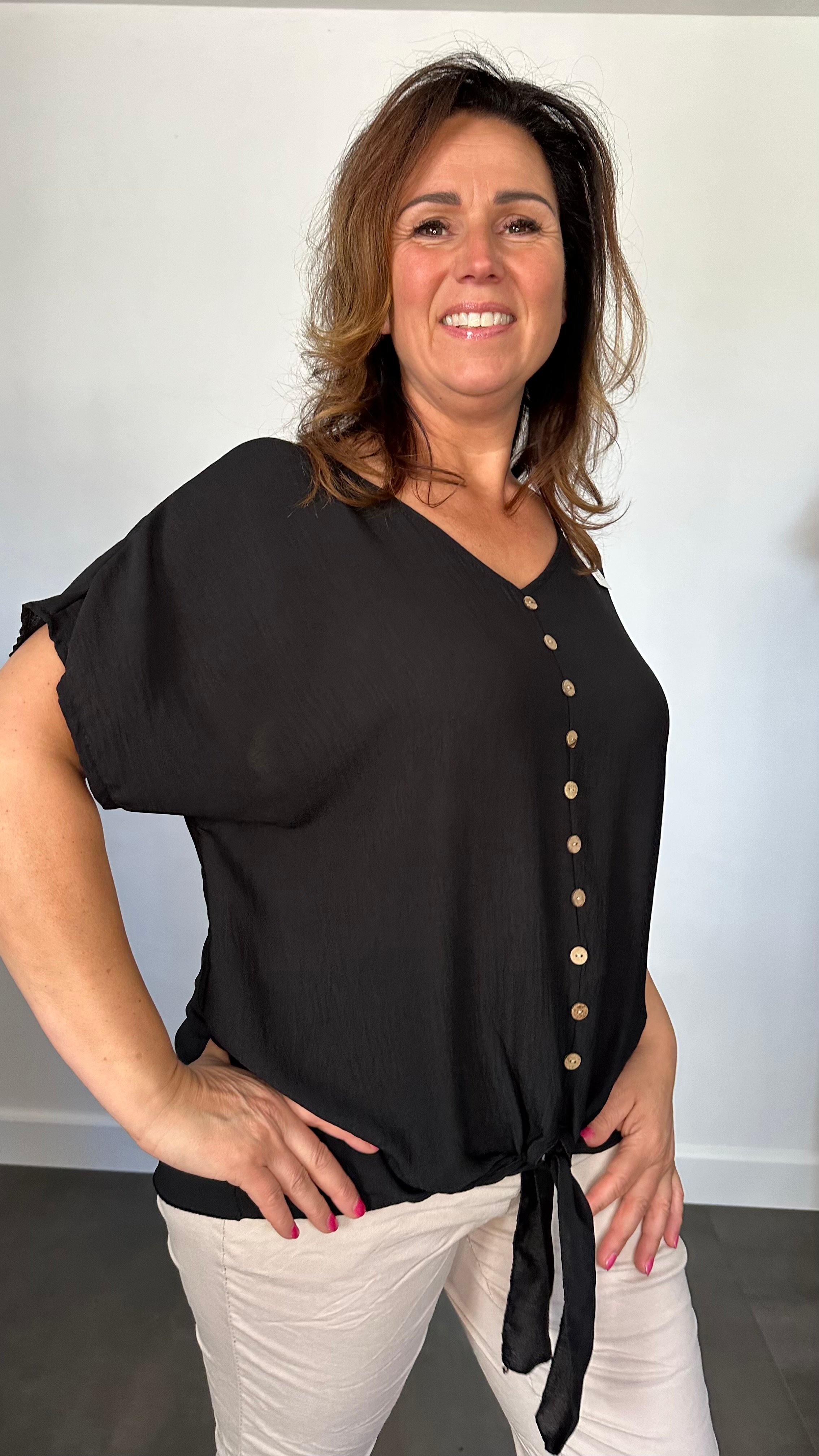 Crepe shirt met knoop zwart