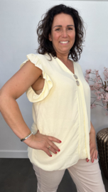 Shirt Britt met knopen en ruche Botergeel