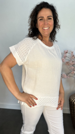 Linnenlook shirt met gehaakt kant Wit