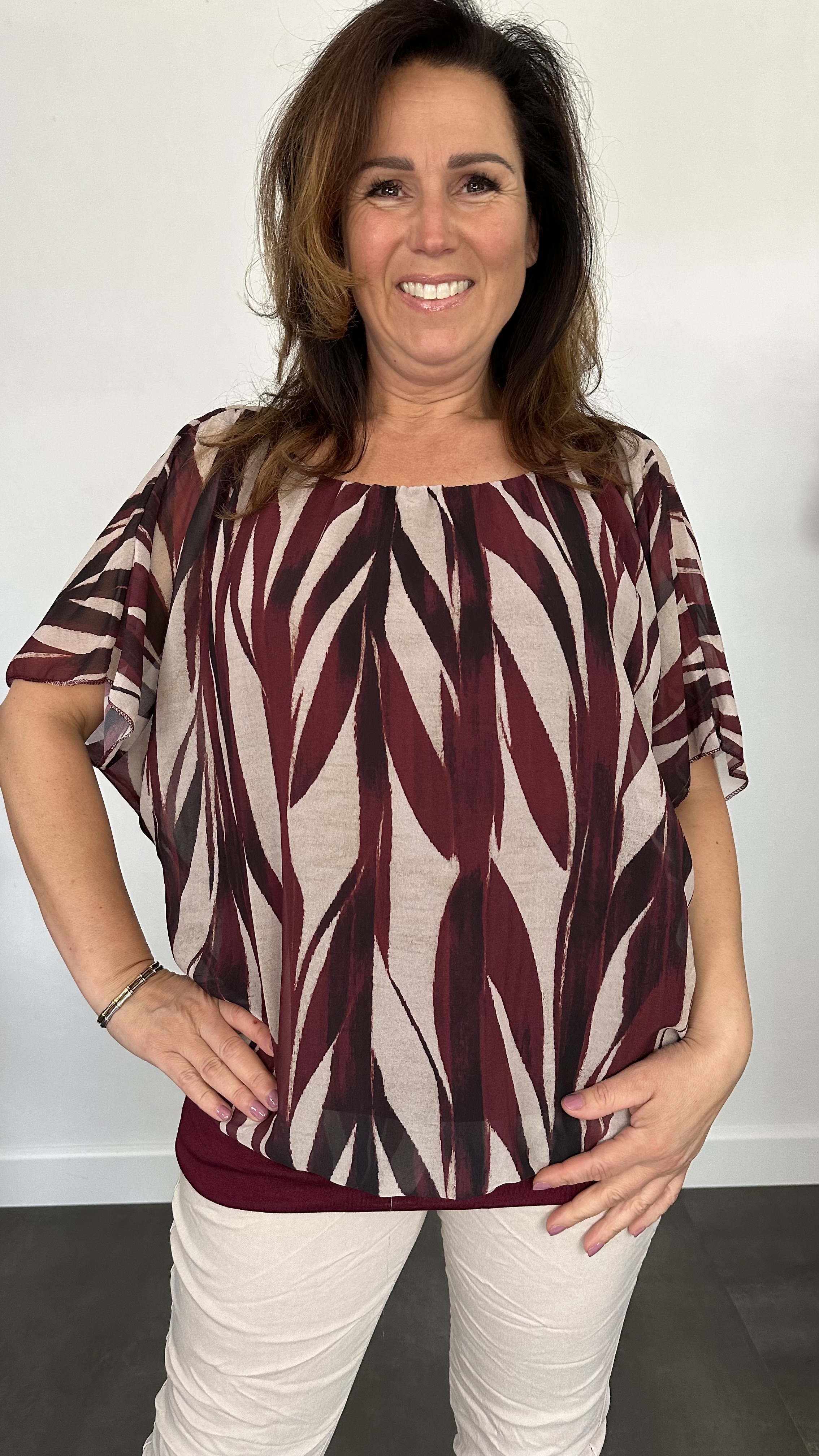 Blouse met boord bamboe bordeaux