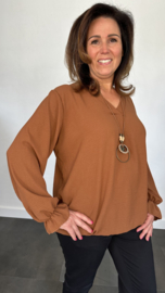 Top Maya lange mouw +SIZE cognac