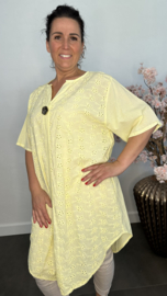 Broderie tuniek met knoop Geel