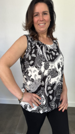 Ballon top paisley zwart/wit