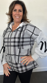 Geruit vest met gebreide mouw en capuchon grijs