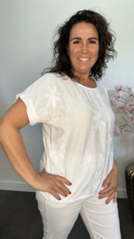 T_shirt met geborduurde bloemen Wit