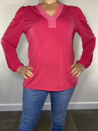 Shirt met kant Diana lange mouw fuchsia