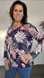 Ballon shirt met elastiek joni marine/ koraal