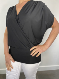 Overslag top met elastische boord korte mouw zwart