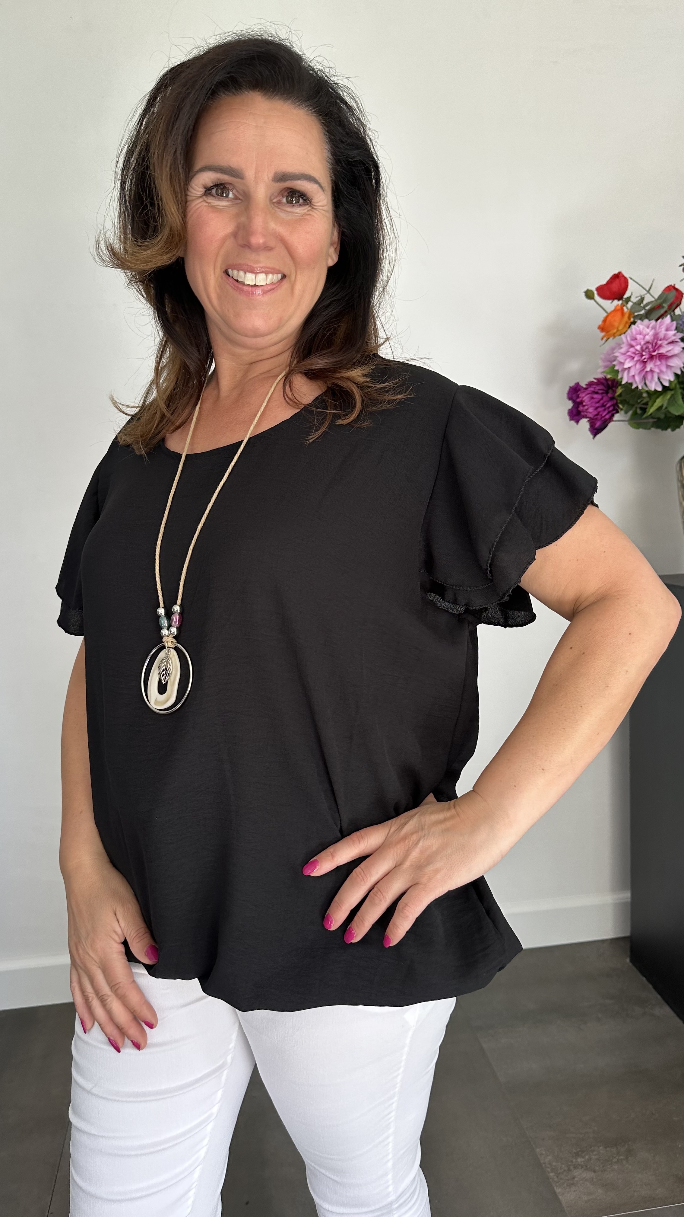 Shirt Celine met ketting zwart +SIZE