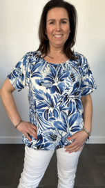 Ballon shirt met elastiek leaves blauw (+size)