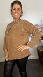 Baby rib sweater met ketting camel