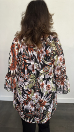 Blouse met gesmokte band fairy flower zwart SALE