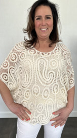 Gehaakte kanten top Valerie 2-delig beige