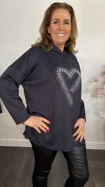 Sweater met capuchon/ glitter hart Marine