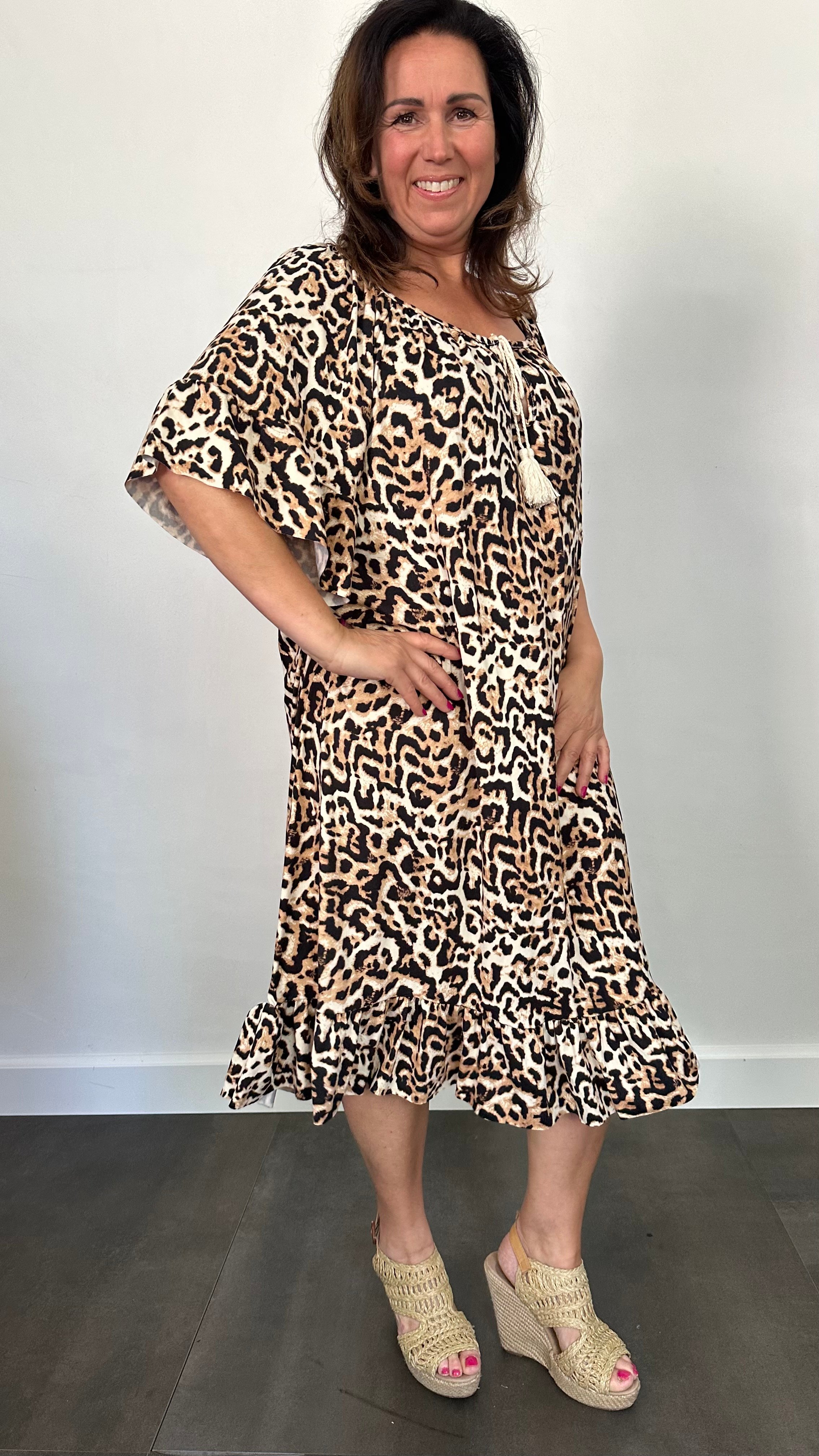 Jurk Aletta soft panter camel +SIZE