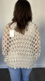 Gehaakte top Ibiza diamant ecru/ beige