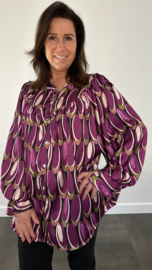 Satijnen blouse met pofmouw new elips cyclaam SALE