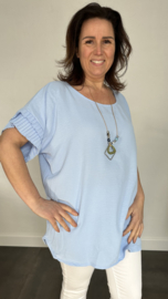 Shirt Kelly crepe met plissé strook licht blauw