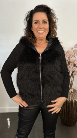 Furry vest met gebreide mouwen Zwart