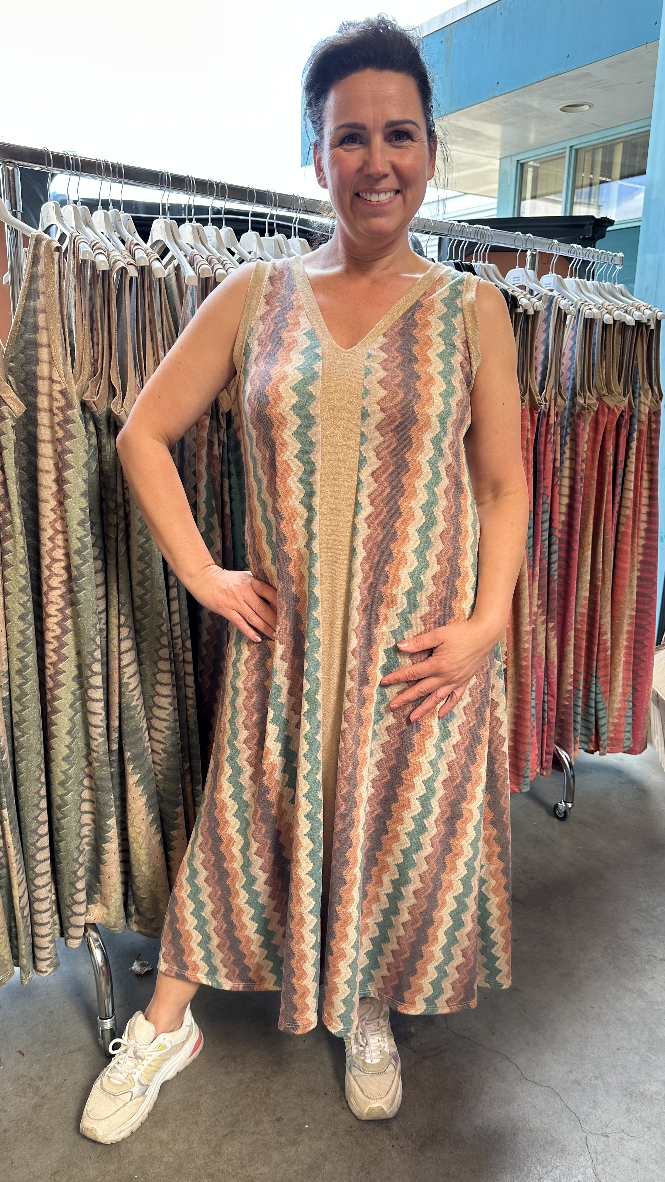Jurk Vianna bruin/groen/camel