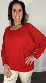 Blouse met boord lange mouw rood +size