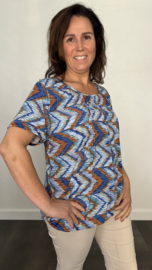 Ballon shirt met elastiek zig zag fantasy blauw (+size)