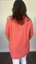 Blouse met ruche Sara koraal