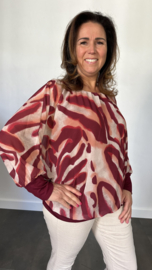 Blouse met boord lange mouw +Size Extra Lava bordeaux