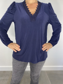 Shirt met kant Diana lange mouw marine