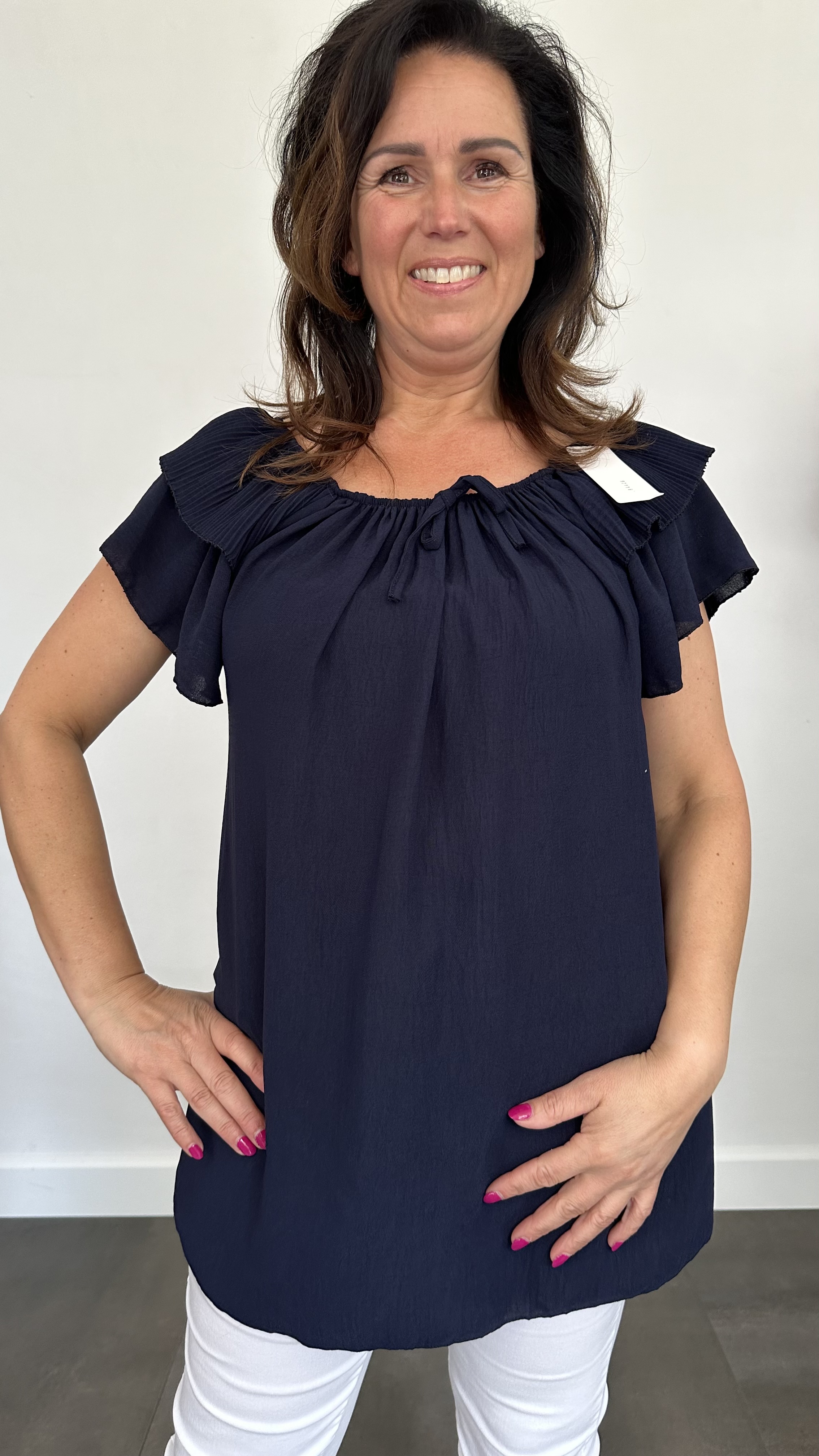 Top Kenza met plissé ruche marine SALE
